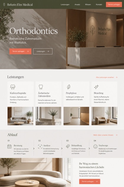 Healthcare website design for Germany, showing a clear opening, service information, supporting content, and a focused inquiry action.