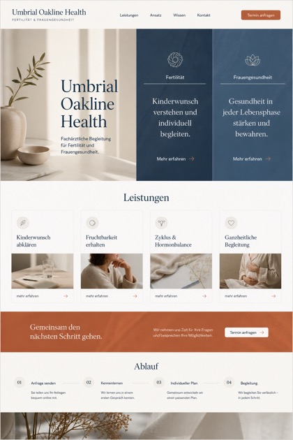 Healthcare website design for Germany, showing a clear opening, service information, supporting content, and a focused inquiry action.