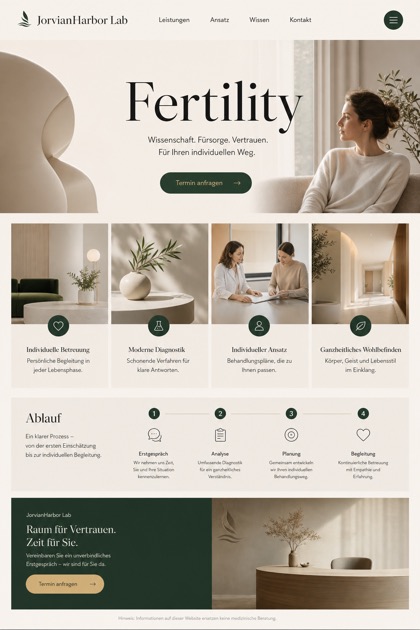 Healthcare website design for Germany, showing a clear opening, service information, supporting content, and a focused inquiry action.