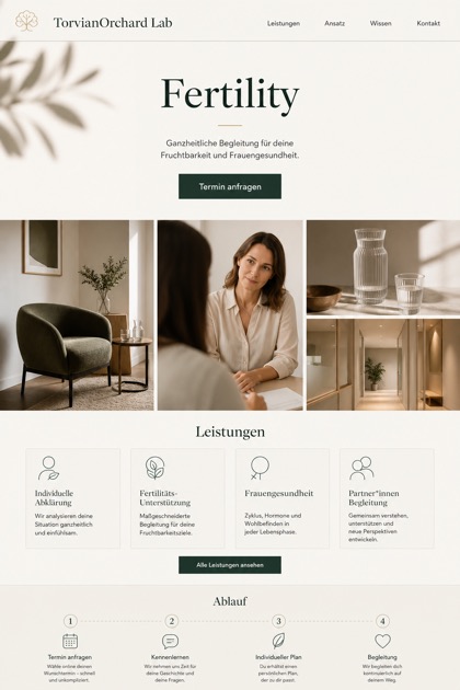 Healthcare website design for Germany, showing a clear opening, service information, supporting content, and a focused inquiry action.