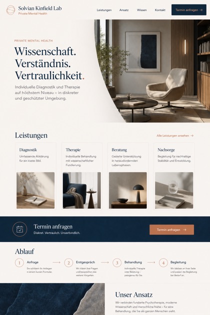 Healthcare website design for Germany, showing a clear opening, service information, supporting content, and a focused inquiry action.
