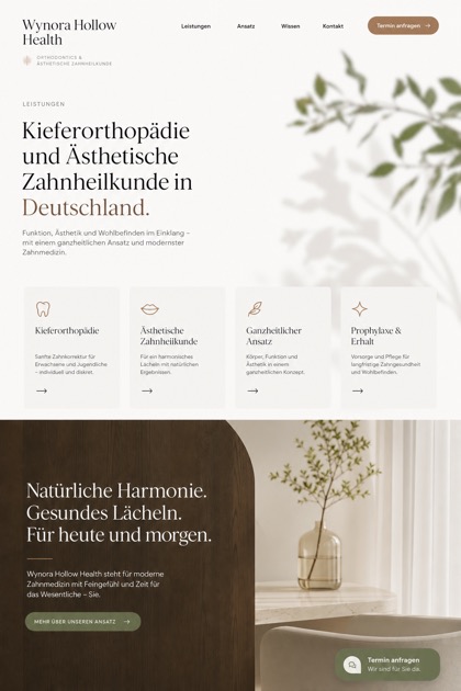 Healthcare website design for Germany, showing a clear opening, service information, supporting content, and a focused inquiry action.
