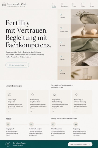 Healthcare website design for Germany, showing a clear opening, service information, supporting content, and a focused inquiry action.