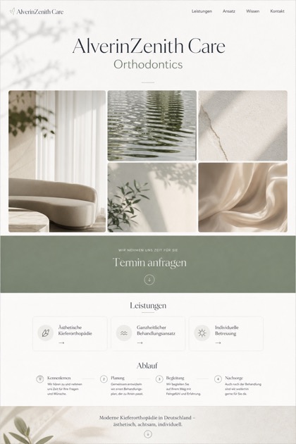 Healthcare website design for Germany, showing a clear opening, service information, supporting content, and a focused inquiry action.
