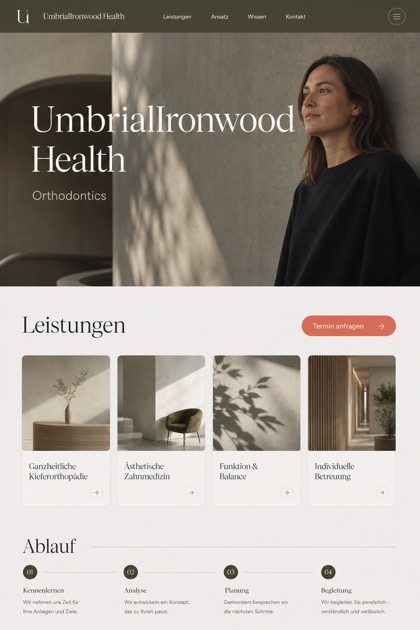 Healthcare website design for Germany, showing a clear opening, service information, supporting content, and a focused inquiry action.