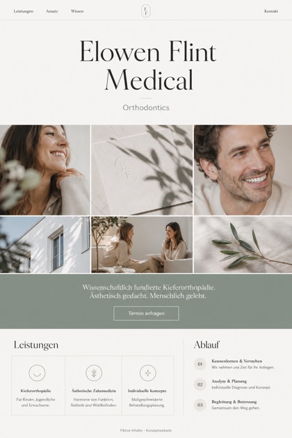 Healthcare website design for Germany, showing a clear opening, service information, supporting content, and a focused inquiry action.