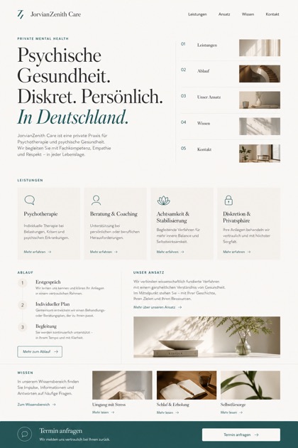 Healthcare website design for Germany, showing a clear opening, service information, supporting content, and a focused inquiry action.