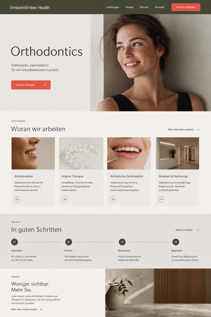 Healthcare website design for Germany, showing a clear opening, service information, supporting content, and a focused inquiry action.