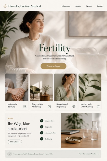 Healthcare website design for Germany, showing a clear opening, service information, supporting content, and a focused inquiry action.