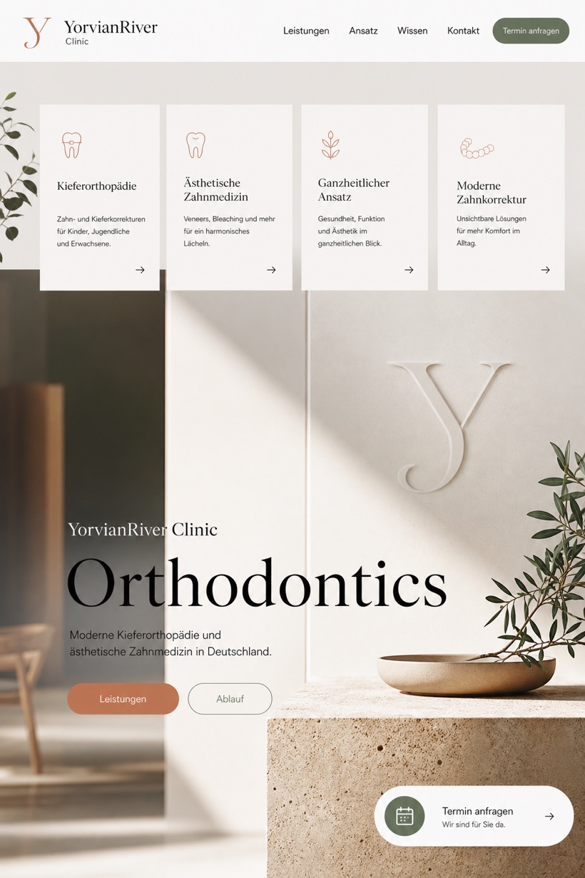 Healthcare website design for Germany, showing a clear opening, service information, supporting content, and a focused inquiry action.