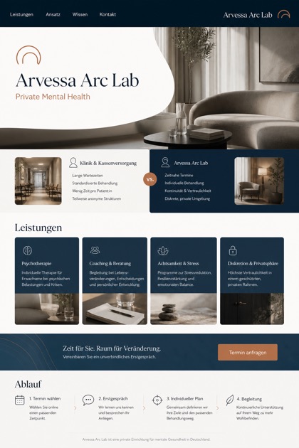Healthcare website design for Germany, showing a clear opening, service information, supporting content, and a focused inquiry action.