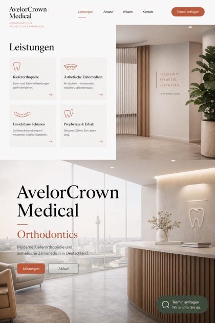 Healthcare website design for Germany, showing a clear opening, service information, supporting content, and a focused inquiry action.