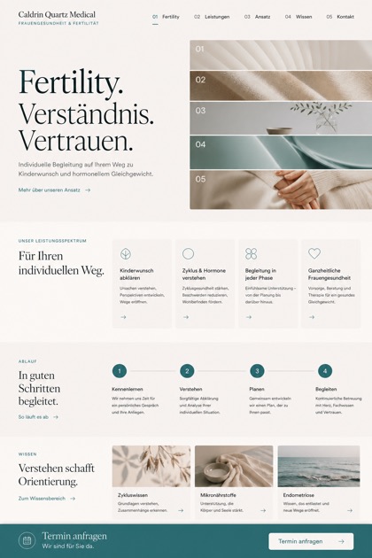 Healthcare website design for Germany, showing a clear opening, service information, supporting content, and a focused inquiry action.