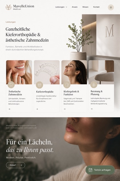 Healthcare website design for Germany, showing a clear opening, service information, supporting content, and a focused inquiry action.