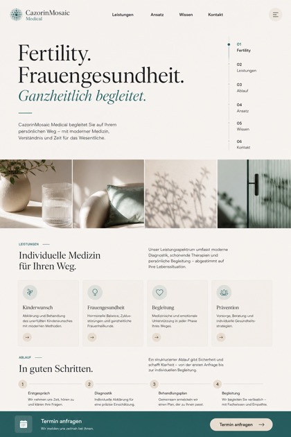 Healthcare website design for Germany, showing a clear opening, service information, supporting content, and a focused inquiry action.