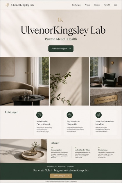 Healthcare website design for Germany, showing a clear opening, service information, supporting content, and a focused inquiry action.