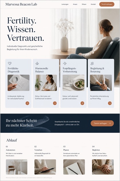 Healthcare website design for Germany, showing a clear opening, service information, supporting content, and a focused inquiry action.