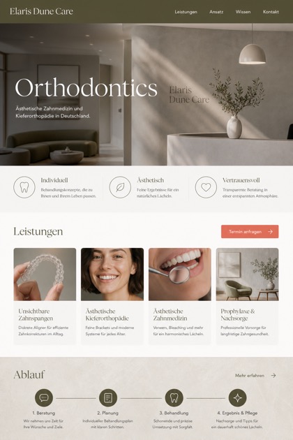 Healthcare website design for Germany, showing a clear opening, service information, supporting content, and a focused inquiry action.
