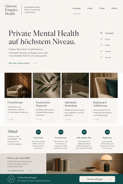 Healthcare website design for Germany, showing a clear opening, service information, supporting content, and a focused inquiry action.
