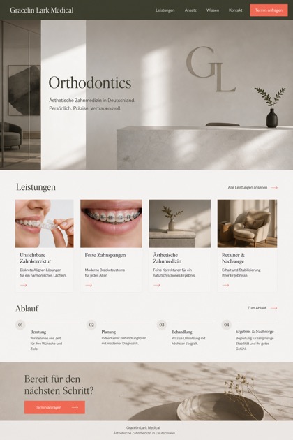 Healthcare website design for Germany, showing a clear opening, service information, supporting content, and a focused inquiry action.