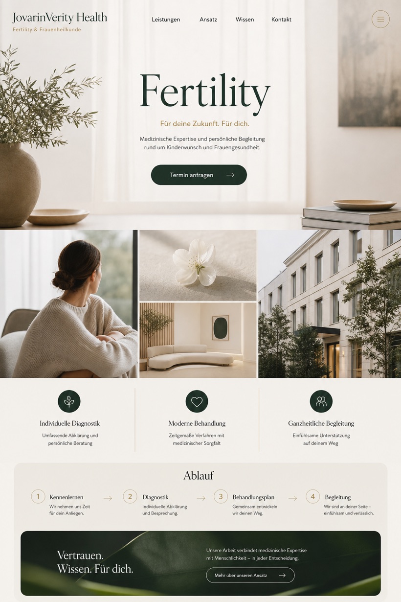 Healthcare website design for Germany, showing a clear opening, service information, supporting content, and a focused inquiry action.