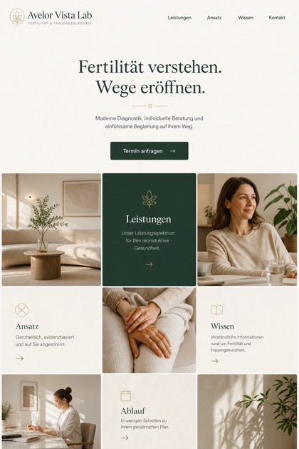 Healthcare website design for Germany, showing a clear opening, service information, supporting content, and a focused inquiry action.