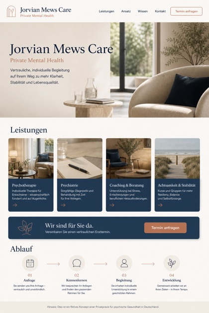 Healthcare website design for Germany, showing a clear opening, service information, supporting content, and a focused inquiry action.
