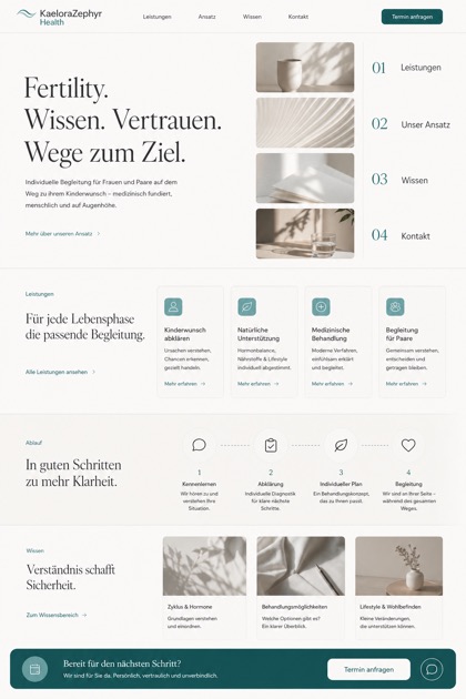 Healthcare website design for Germany, showing a clear opening, service information, supporting content, and a focused inquiry action.
