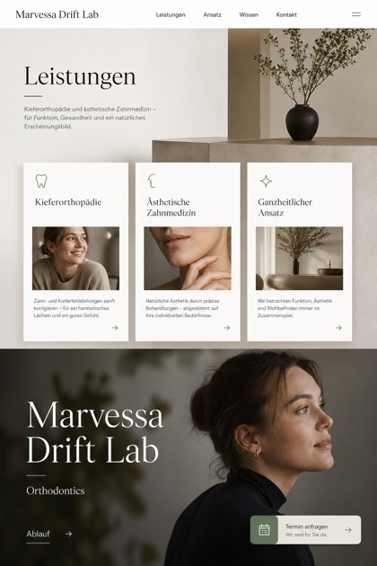 Healthcare website design for Germany, showing a clear opening, service information, supporting content, and a focused inquiry action.