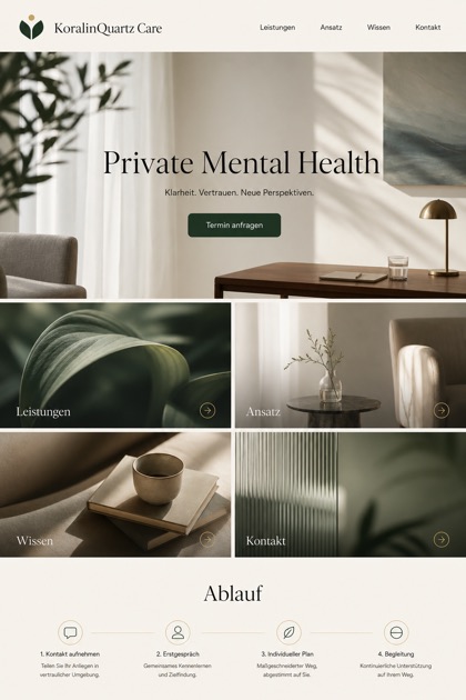 Healthcare website design for Germany, showing a clear opening, service information, supporting content, and a focused inquiry action.