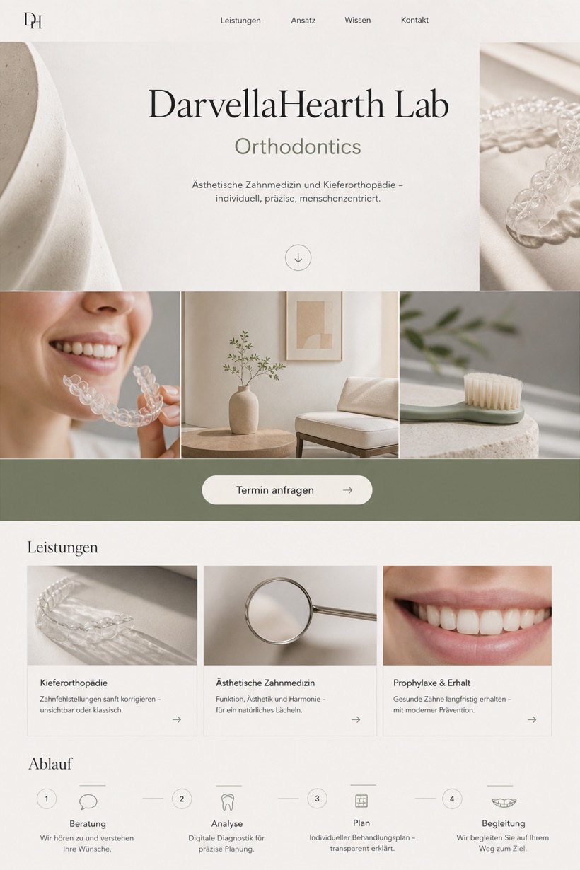 Healthcare website design for Germany, showing a clear opening, service information, supporting content, and a focused inquiry action.
