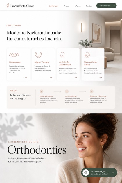 Healthcare website design for Germany, showing a clear opening, service information, supporting content, and a focused inquiry action.