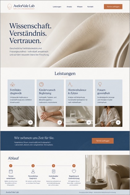 Healthcare website design for Germany, showing a clear opening, service information, supporting content, and a focused inquiry action.