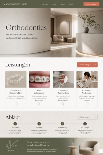 Healthcare website design for Germany, showing a clear opening, service information, supporting content, and a focused inquiry action.