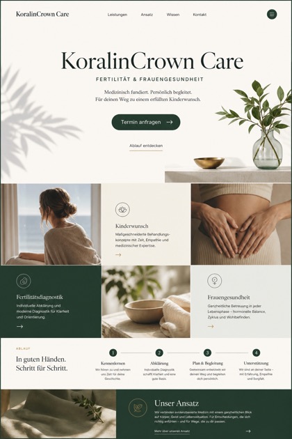 Healthcare website design for Germany, showing a clear opening, service information, supporting content, and a focused inquiry action.