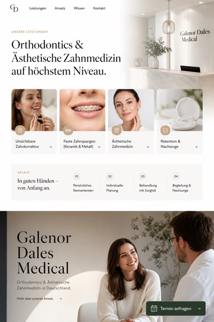 Healthcare website design for Germany, showing a clear opening, service information, supporting content, and a focused inquiry action.