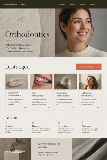 Healthcare website design for Germany, showing a clear opening, service information, supporting content, and a focused inquiry action.