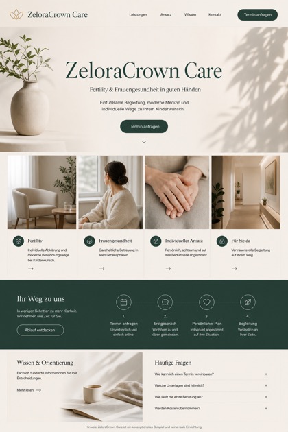 Healthcare website design for Germany, showing a clear opening, service information, supporting content, and a focused inquiry action.