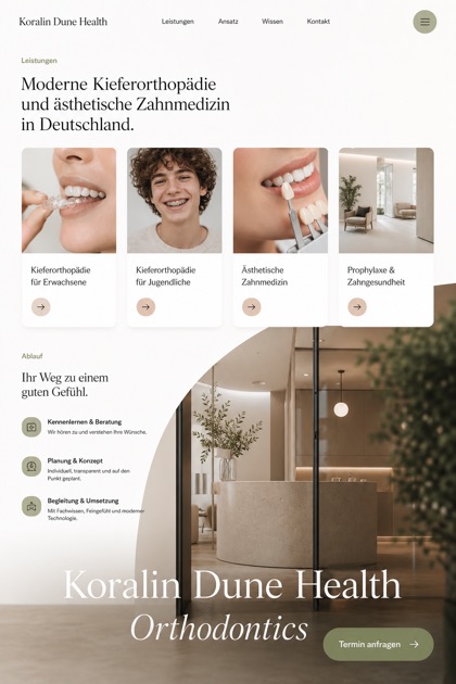 Healthcare website design for Germany, showing a clear opening, service information, supporting content, and a focused inquiry action.