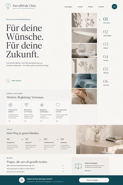 Healthcare website design for Germany, showing a clear opening, service information, supporting content, and a focused inquiry action.
