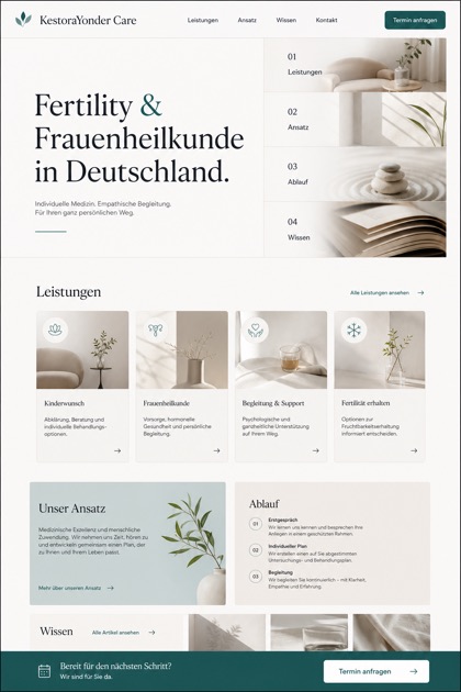 Healthcare website design for Germany, showing a clear opening, service information, supporting content, and a focused inquiry action.