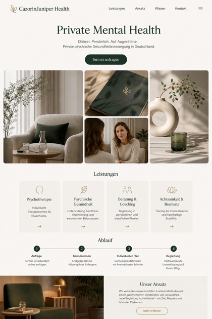 Healthcare website design for Germany, showing a clear opening, service information, supporting content, and a focused inquiry action.