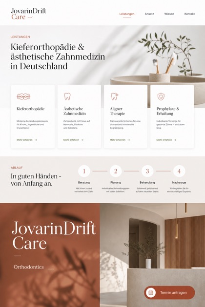 Healthcare website design for Germany, showing a clear opening, service information, supporting content, and a focused inquiry action.