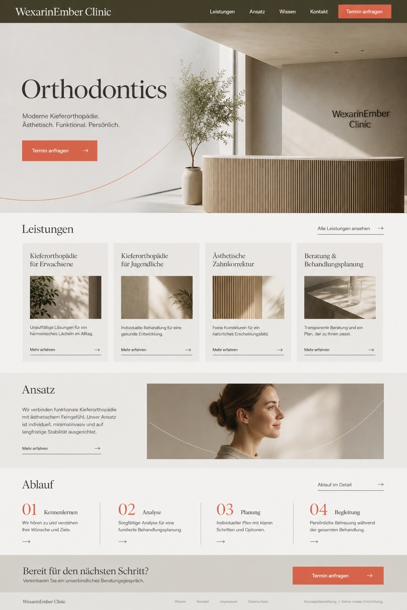Healthcare website design for Germany, showing a clear opening, service information, supporting content, and a focused inquiry action.