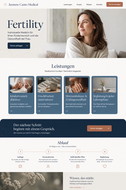 Healthcare website design for Germany, showing a clear opening, service information, supporting content, and a focused inquiry action.