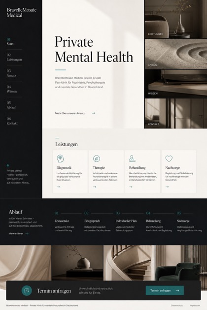 Healthcare website design for Germany, showing a clear opening, service information, supporting content, and a focused inquiry action.