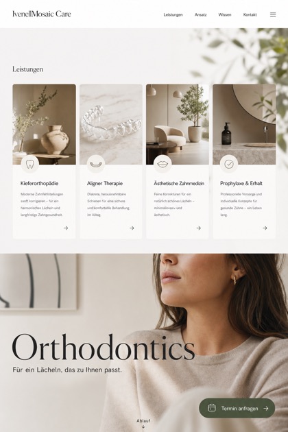 Healthcare website design for Germany, showing a clear opening, service information, supporting content, and a focused inquiry action.