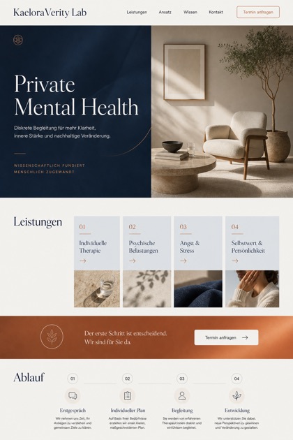Healthcare website design for Germany, showing a clear opening, service information, supporting content, and a focused inquiry action.