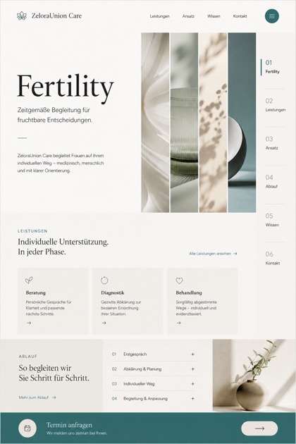Healthcare website design for Germany, showing a clear opening, service information, supporting content, and a focused inquiry action.