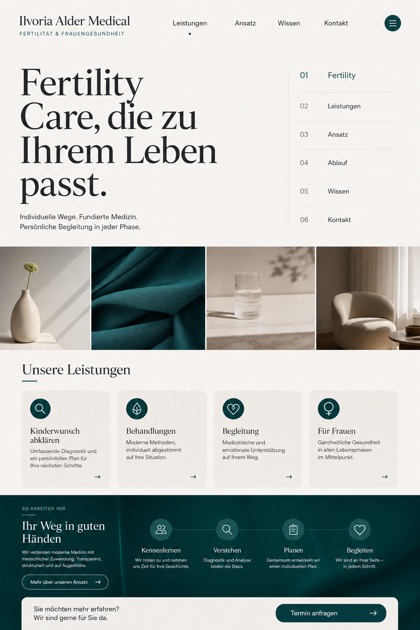Healthcare website design for Germany, showing a clear opening, service information, supporting content, and a focused inquiry action.